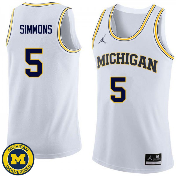 Men Michigan Wolverines #5 Jaaron Simmons White Basketball Basketball Jersey